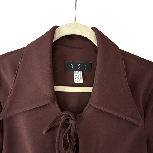 DSL Vintage Brown Lace Up Mini Sheath Dress Size 10 Church Modest Old Money 70s - Picture 3 of 9